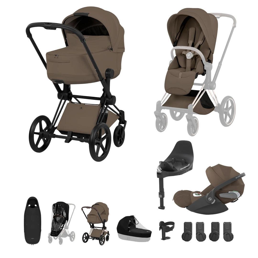 CYBEX PRIAM Fold Cot Ultimate Travel System Bundle - Style-Travel Systems-Coconut Brown-Matt Black | Natural Baby Shower