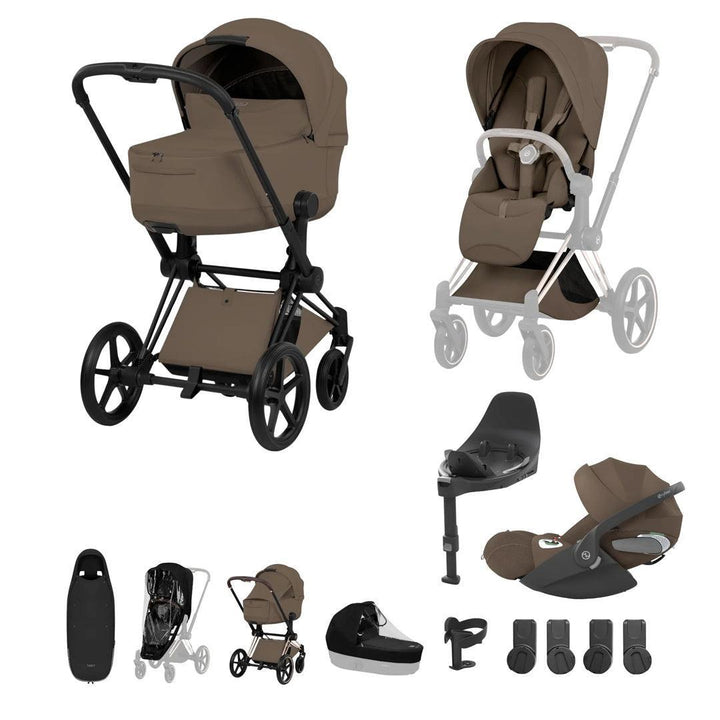 CYBEX PRIAM Fold Cot Ultimate Travel System Bundle - Style-Travel Systems-Coconut Brown-Matt Black | Natural Baby Shower