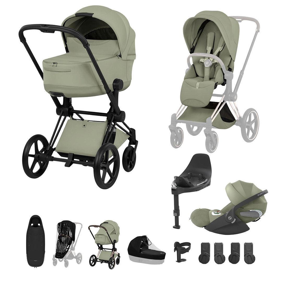 CYBEX PRIAM Fold Cot Ultimate Travel System Bundle - Style-Travel Systems-Sage Green-Matt Black | Natural Baby Shower