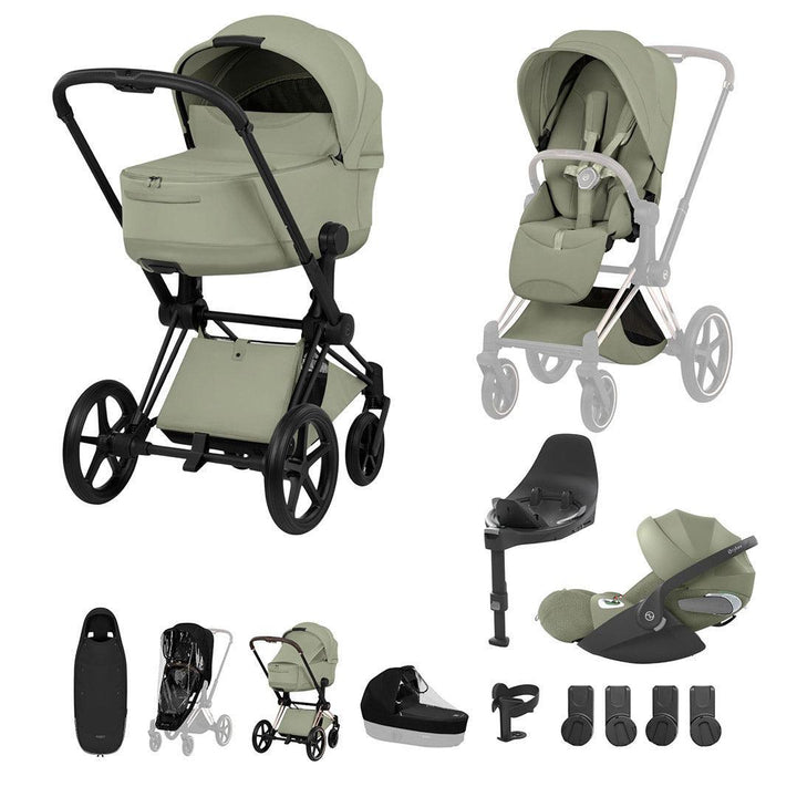 CYBEX PRIAM Fold Cot Ultimate Travel System Bundle - Style-Travel Systems-Sage Green-Matt Black | Natural Baby Shower
