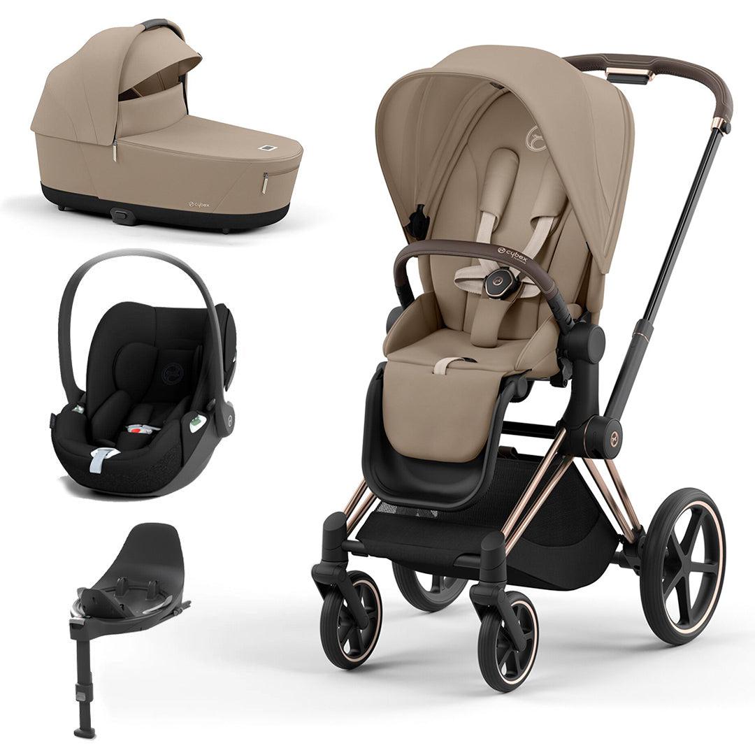 CYBEX Priam Cloud T Travel System - Cozy Beige-Travel Systems-Rose Gold-Lux | Natural Baby Shower