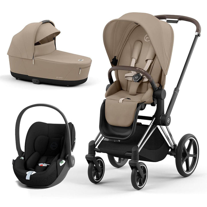 CYBEX Priam Cloud T Travel System - Cozy Beige-Travel Systems-Chrome Brown-Lux | Natural Baby Shower