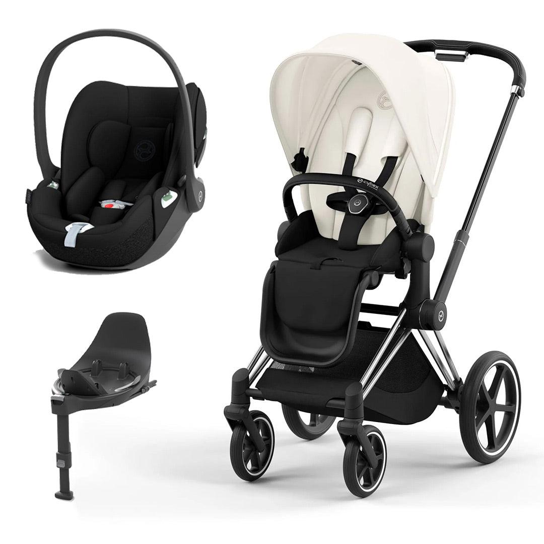 CYBEX Priam Cloud T Travel System - Off White-Travel Systems-Chrome Black-None | Natural Baby Shower