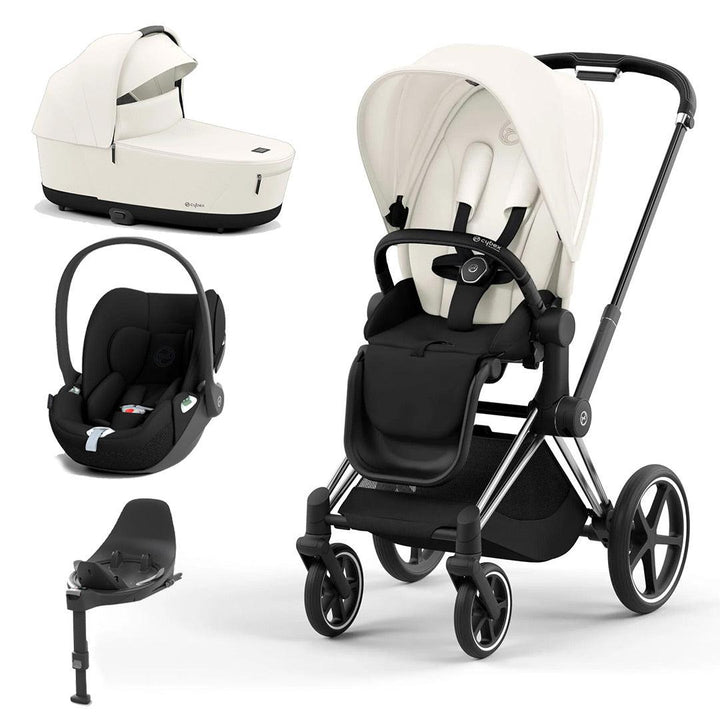 CYBEX Priam Cloud T Travel System - Off White-Travel Systems-Chrome Black-Lux | Natural Baby Shower