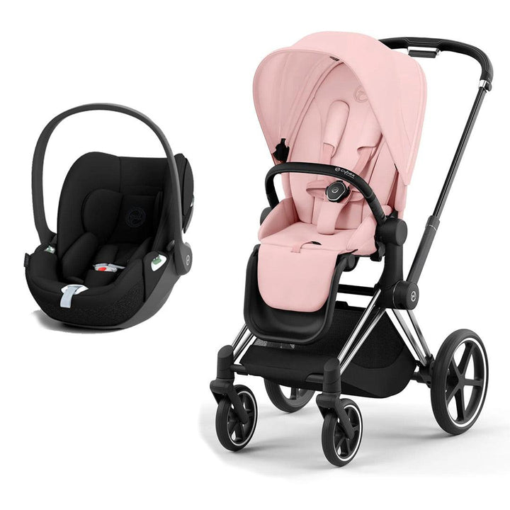 CYBEX Priam Cloud T Travel System - Peach Pink-Travel Systems-Chrome Black-None | Natural Baby Shower