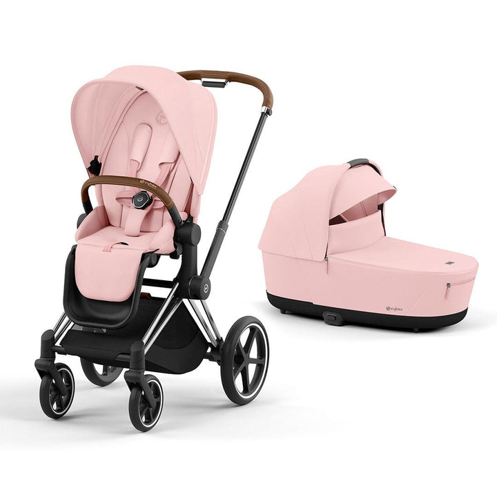 CYBEX Priam Pushchair - Peach Pink-Strollers-Peach Pink/Chrome & Brown-Lux Carrycot | Natural Baby Shower