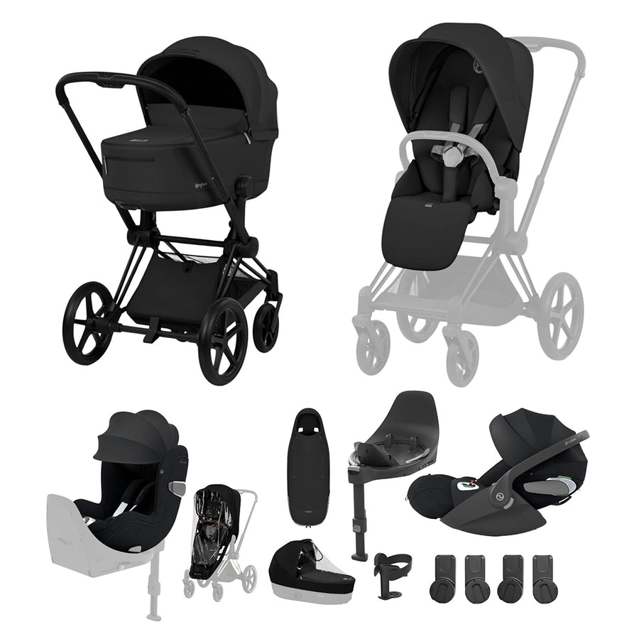 Cybex Priam Ultimate Birth & Beyond Bundle - Comfort Collection-Travel Systems-Sepia Black-With Base | Natural Baby Shower