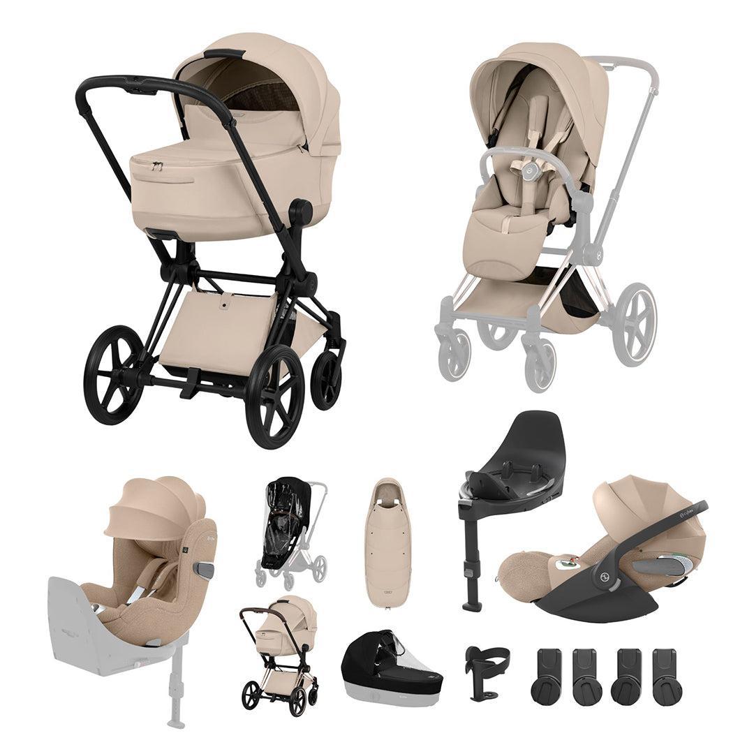 Cybex Priam Ultimate Birth & Beyond Bundle - Style Collection-Travel Systems-Cozy Beige-Matt Black | Natural Baby Shower