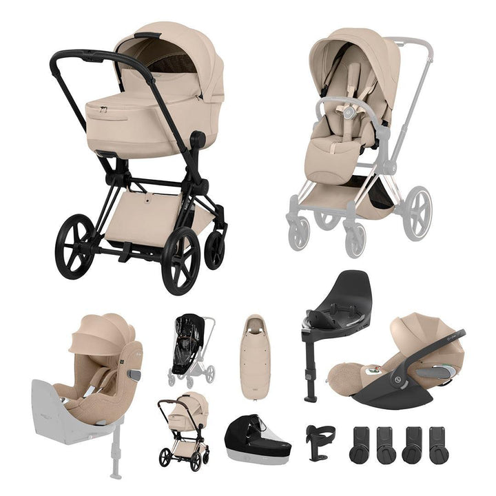 Cybex Priam Ultimate Birth & Beyond Bundle - Style Collection-Travel Systems-Cozy Beige-Matt Black | Natural Baby Shower