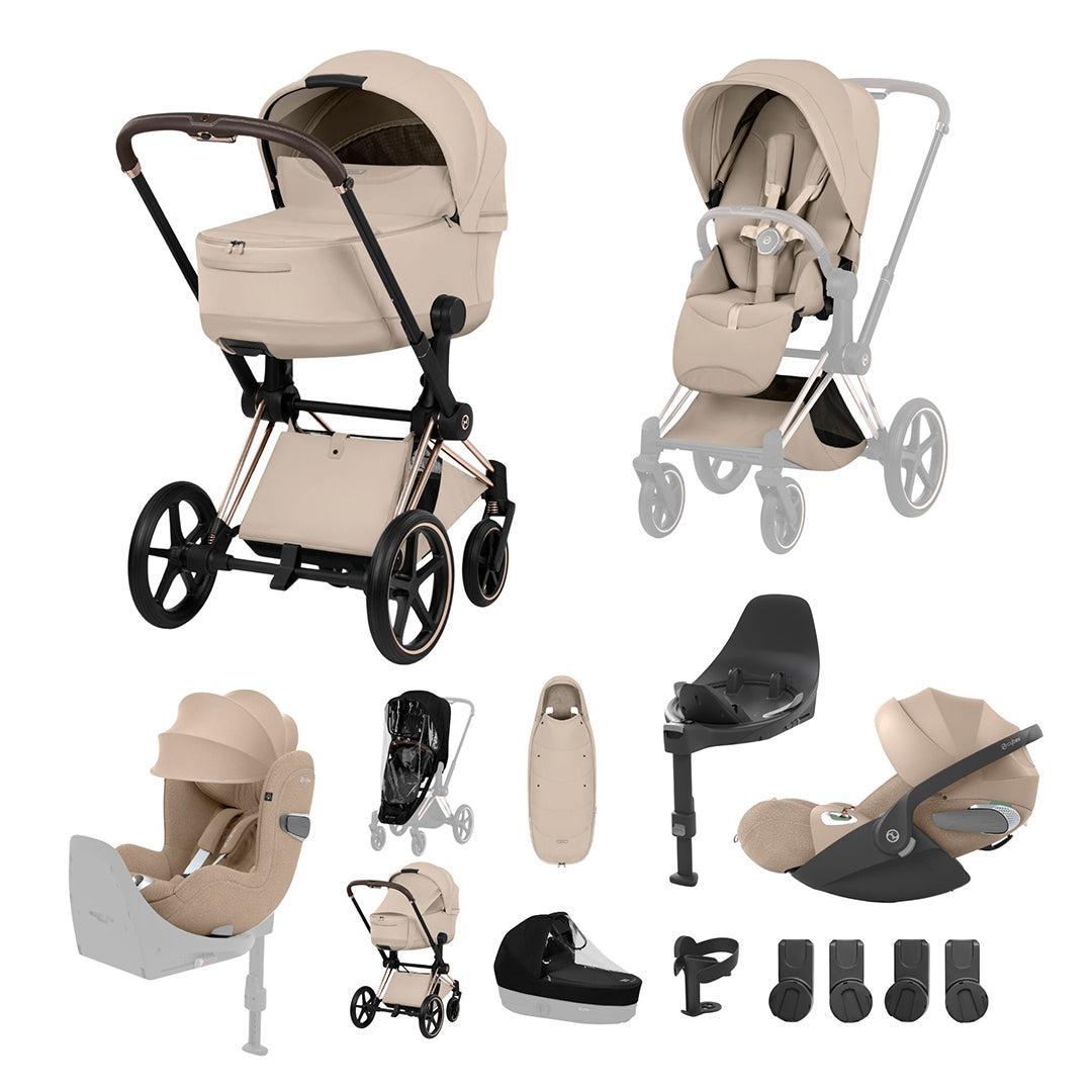 Cybex Priam Ultimate Birth & Beyond Bundle - Style Collection-Travel Systems-Cozy Beige-Rose Gold | Natural Baby Shower