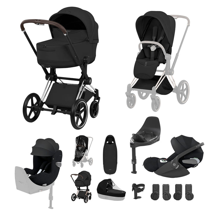 Cybex Priam Ultimate Birth & Beyond Bundle - Style Collection-Travel Systems-Sepia Black-Chrome Brown | Natural Baby Shower