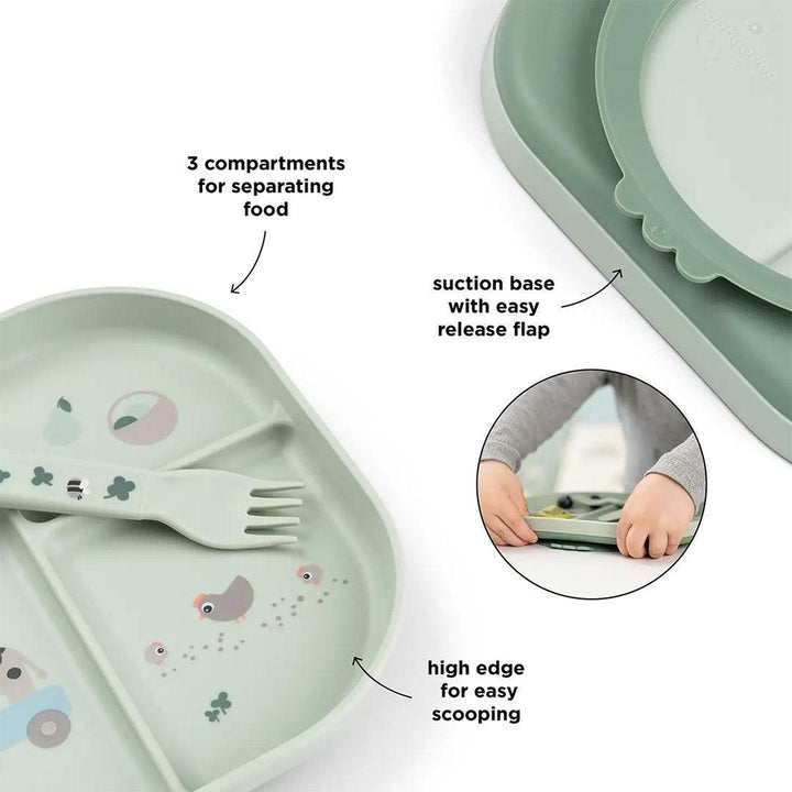 Done by Deer Foodie Dinner Set w/suction - Tiny Farm Green-Plates-Tiny Farm Green-One Size | Natural Baby Shower