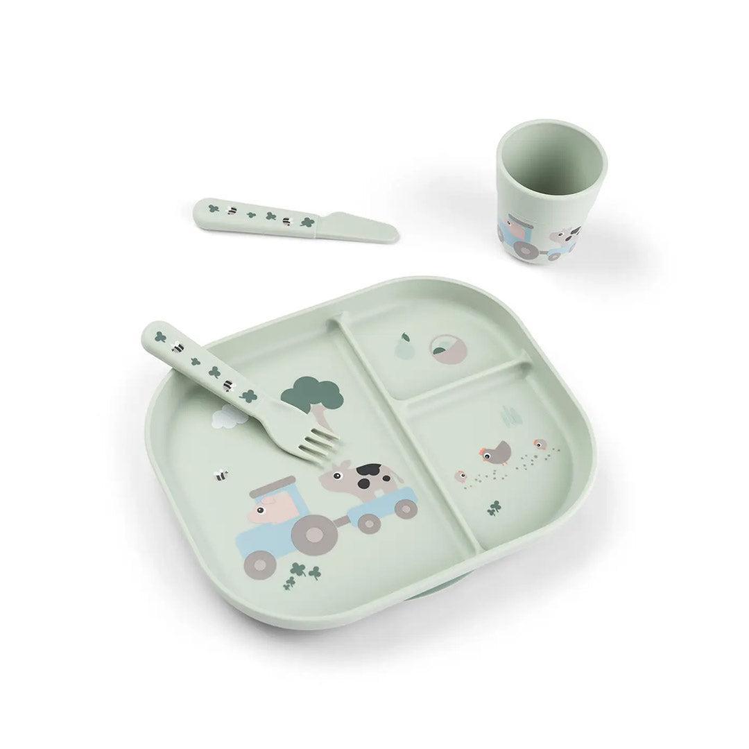Done by Deer Foodie Dinner Set w/suction - Tiny Farm Green-Plates-Tiny Farm Green-One Size | Natural Baby Shower