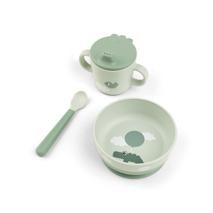 Done by Deer Foodie First Meal Set - Green - Happy Clouds-Feeding Sets-Happy Clouds Green- | Natural Baby Shower