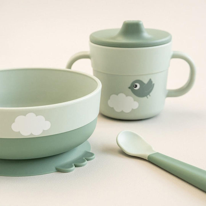Done by Deer Foodie First Meal Set - Green - Happy Clouds-Feeding Sets-Happy Clouds Green- | Natural Baby Shower