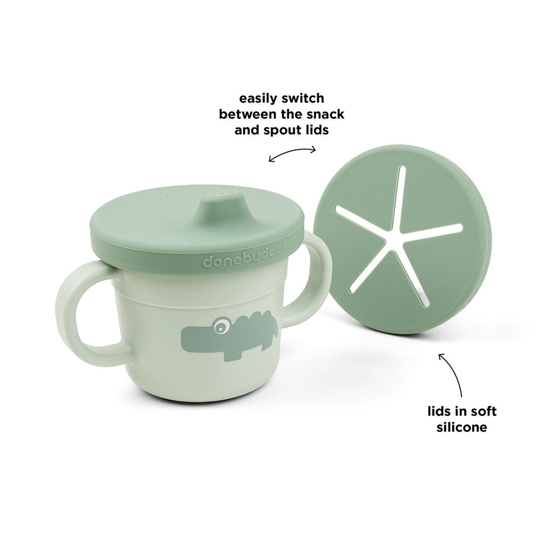 Done by Deer Foodie Spout/Snack Cup - Green - Croco-Cups-Croco Green- | Natural Baby Shower
