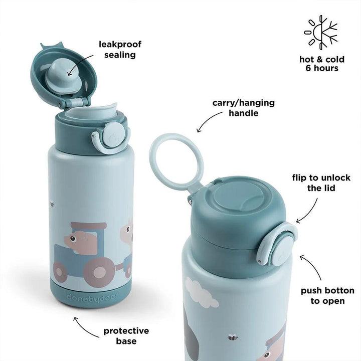 Done by Deer Insulated Bottle - Tiny Farm Blue-Drinking Bottles-Tiny Farm Blue-340ml | Natural Baby Shower