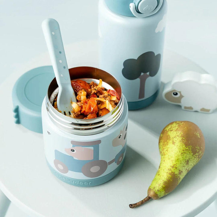 Done by Deer Insulated Food Jar - Tiny Farm Blue-Food Storage-Tiny Farm Blue-300ml | Natural Baby Shower