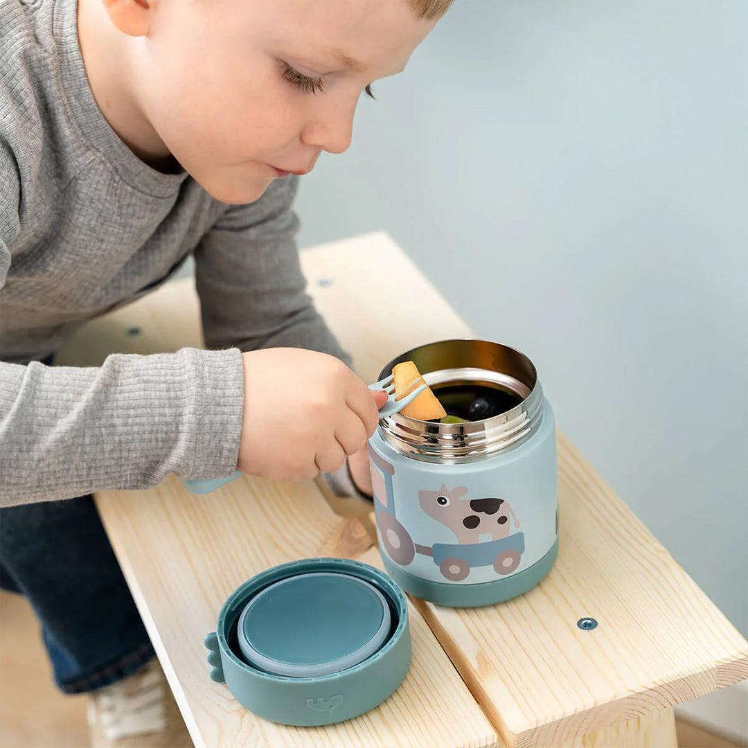Done by Deer Insulated Food Jar - Tiny Farm Blue-Food Storage-Tiny Farm Blue-300ml | Natural Baby Shower