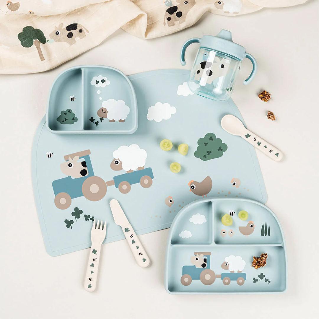 Done by Deer Learning Spout Cup - Tiny Farm Blue-Sippy Cups-Tiny Farm Blue- | Natural Baby Shower