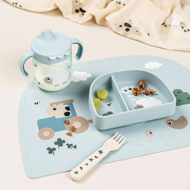 Done by Deer Learning Spout Cup - Tiny Farm Blue-Sippy Cups-Tiny Farm Blue- | Natural Baby Shower