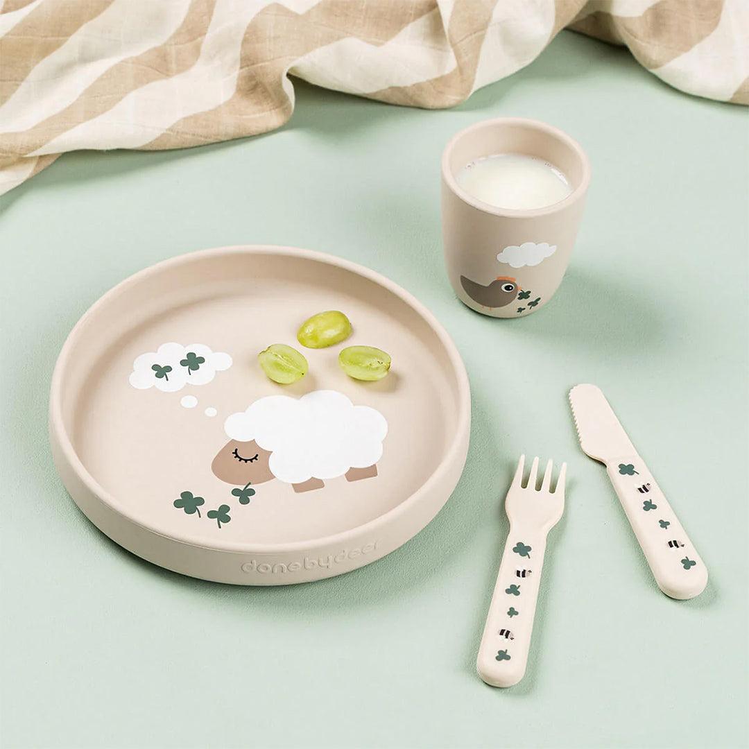 Done by Deer Silicone Stick & Stay Plate - Tiny Farm Sand-Plates-Tiny Farm Sand- | Natural Baby Shower