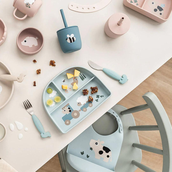 Done by Deer Silicone Straw Cup 2 Pack - Tiny Farm Blue-Cups-Tiny Farm Blue- | Natural Baby Shower