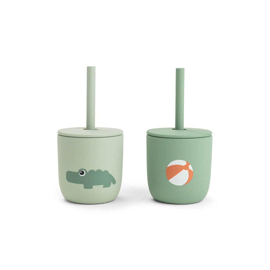 Done by Deer Silicone Straw Cup 2 Pack - Playground Green-Cups-Playground Green- | Natural Baby Shower