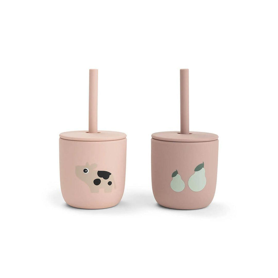 Done by Deer Silicone Straw Cup 2 Pack - Tiny Farm Powder-Food Storage-Tiny Farm Powder- | Natural Baby Shower