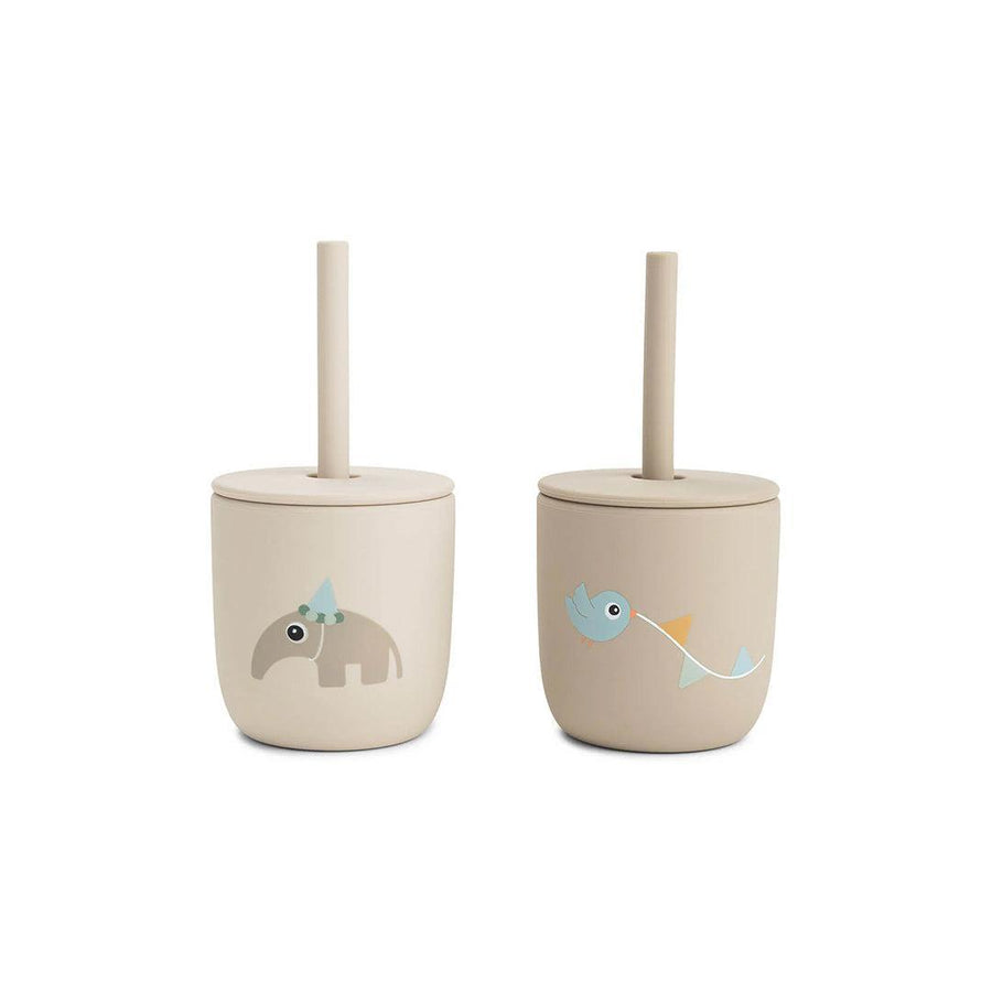 Done by Deer Silicone Straw Cup 2 Pack - Celebration Sand-Cups-Celebration Sand- | Natural Baby Shower