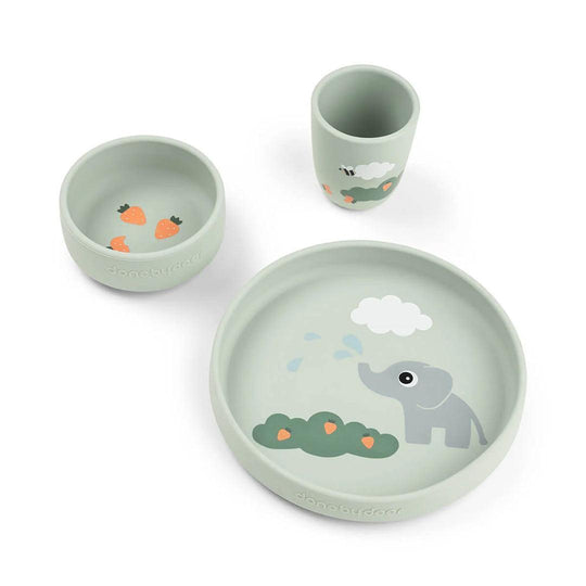 Done by Deer Stick & Stay Dinner Set - Elphee Green-Feeding Sets-Elphee Green- | Natural Baby Shower