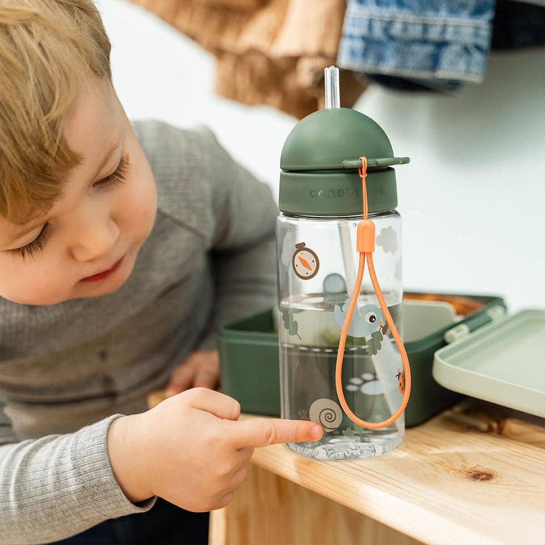 Done by Deer Straw Bottle - Tiny Trails Green-Drinking Bottles-Tiny Trails Green-350ml | Natural Baby Shower
