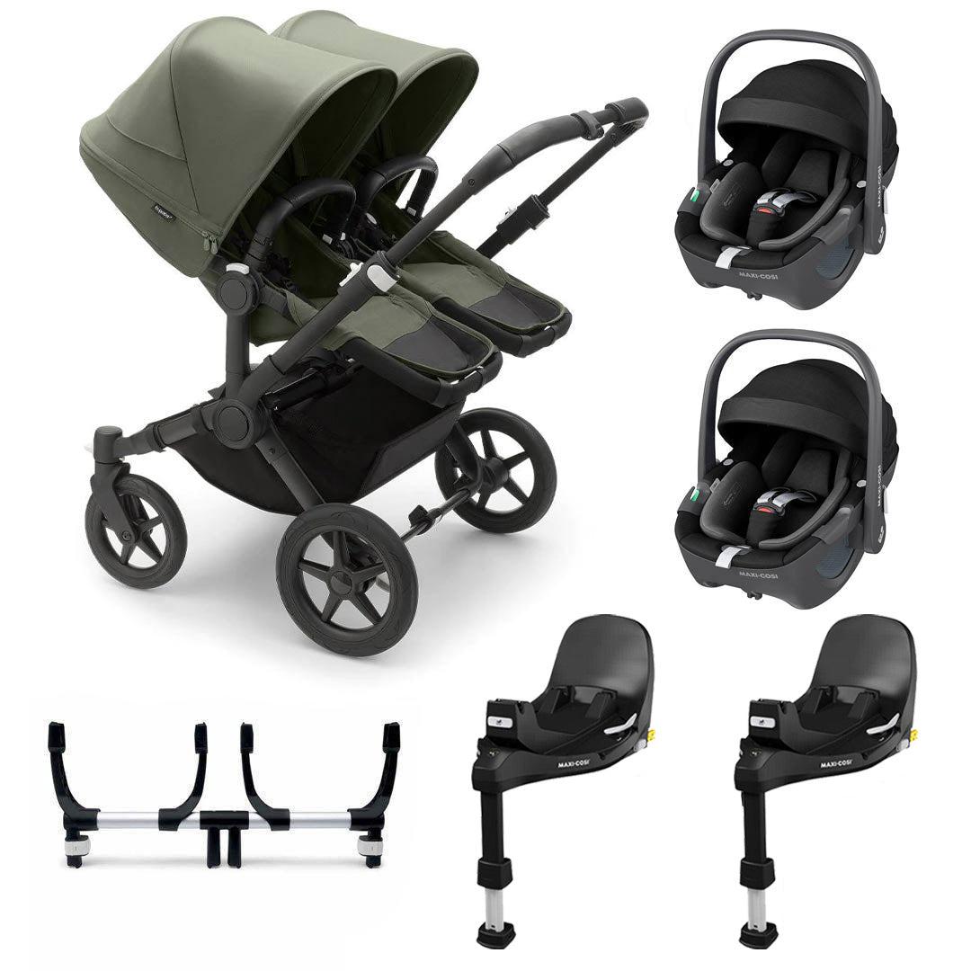 Bugaboo Donkey 5 Twin Pebble 360/360 Pro Travel System - Forest Green-Travel Systems-Pebble 360 i-Size Car Seat-2x FamilyFix 360 Pro Bases | Natural Baby Shower
