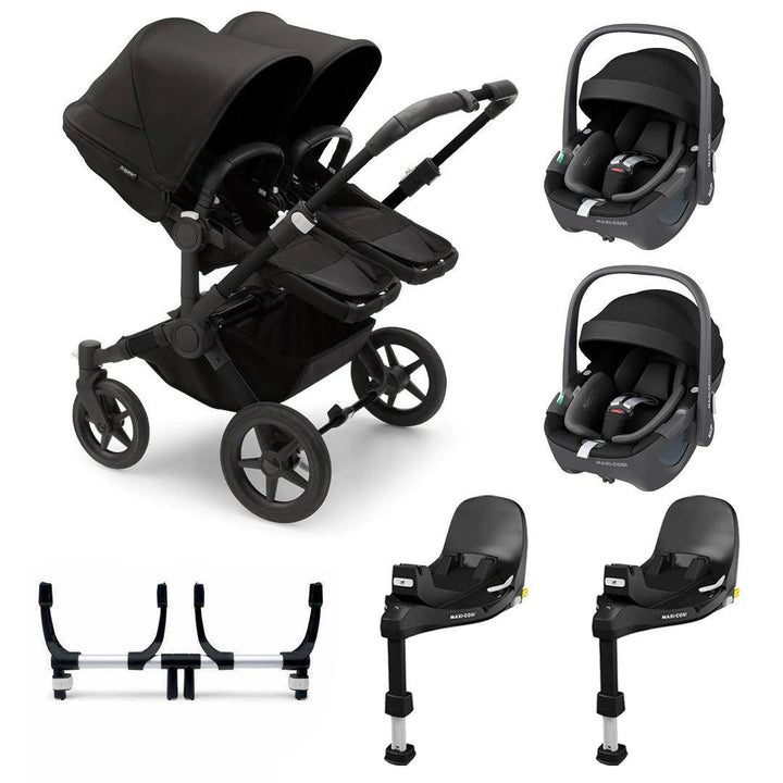 Bugaboo Donkey 5 Twin Pebble 360/360 Pro Travel System - Midnight Black-Travel Systems-Pebble 360 i-Size Car Seat-2x FamilyFix 360 Pro Bases | Natural Baby Shower