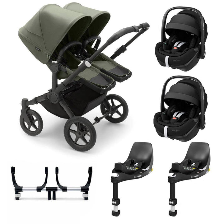 Bugaboo Donkey 5 Twin Pebble 360/360 Pro Travel System - Forest Green-Travel Systems-Pebble 360 Pro Car Seat-2x FamilyFix 360 Bases | Natural Baby Shower