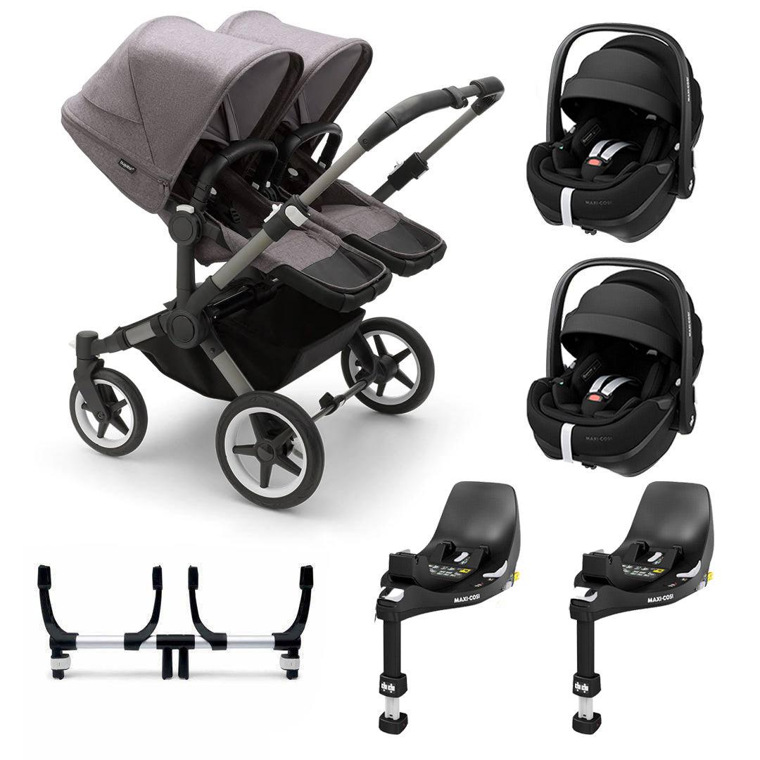 Bugaboo Donkey 5 Twin Pebble 360/360 Pro Travel System - Grey Melange-Travel Systems-Pebble 360 Pro Car Seat-2x FamilyFix 360 Bases | Natural Baby Shower