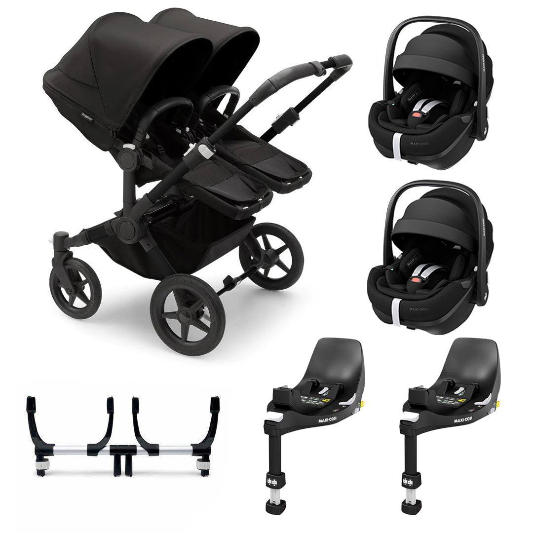 Bugaboo Donkey 5 Twin Pebble 360/360 Pro Travel System - Midnight Black-Travel Systems-Pebble 360 Pro Car Seat-2x FamilyFix 360 Bases | Natural Baby Shower