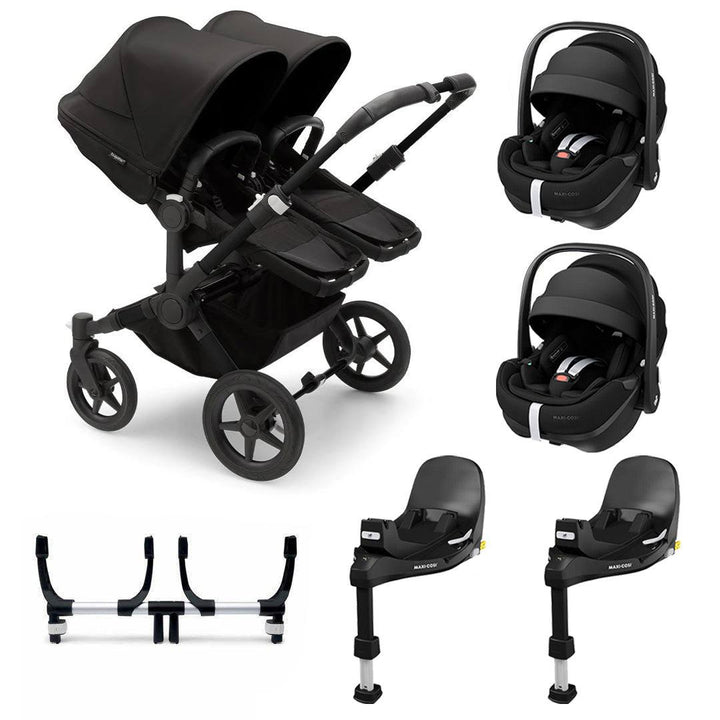 Bugaboo Donkey 5 Twin Pebble 360/360 Pro Travel System - Midnight Black-Travel Systems-Pebble 360 Pro Car Seat-2x FamilyFix 360 Pro Bases | Natural Baby Shower