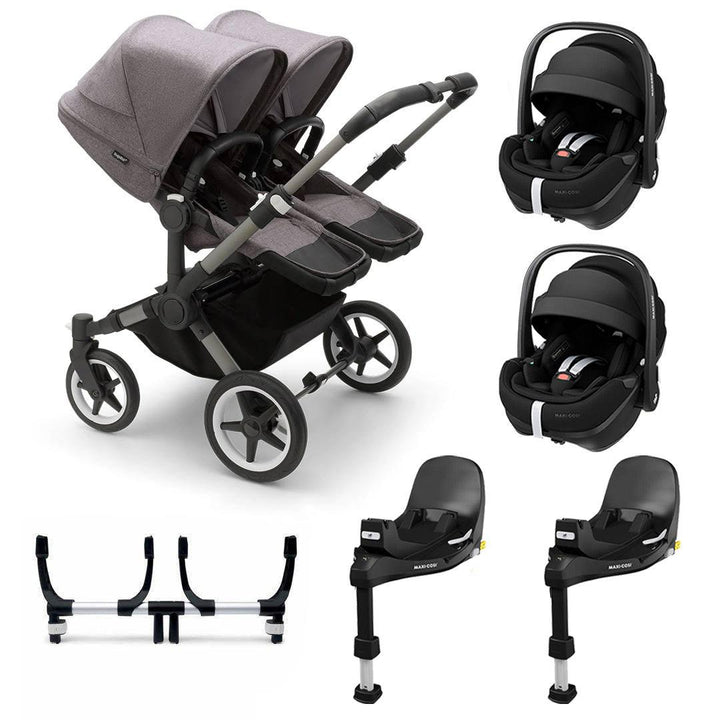 Bugaboo Donkey 5 Twin Pebble 360/360 Pro Travel System - Grey Melange-Travel Systems-Pebble 360 Pro Car Seat-2x FamilyFix 360 Pro Bases | Natural Baby Shower