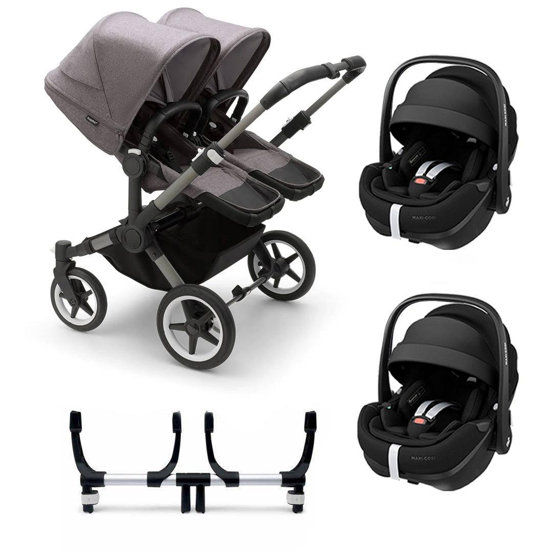 Bugaboo Donkey 5 Twin Pebble 360/360 Pro Travel System - Grey Melange-Travel Systems-Pebble 360 Pro Car Seat-No Base | Natural Baby Shower