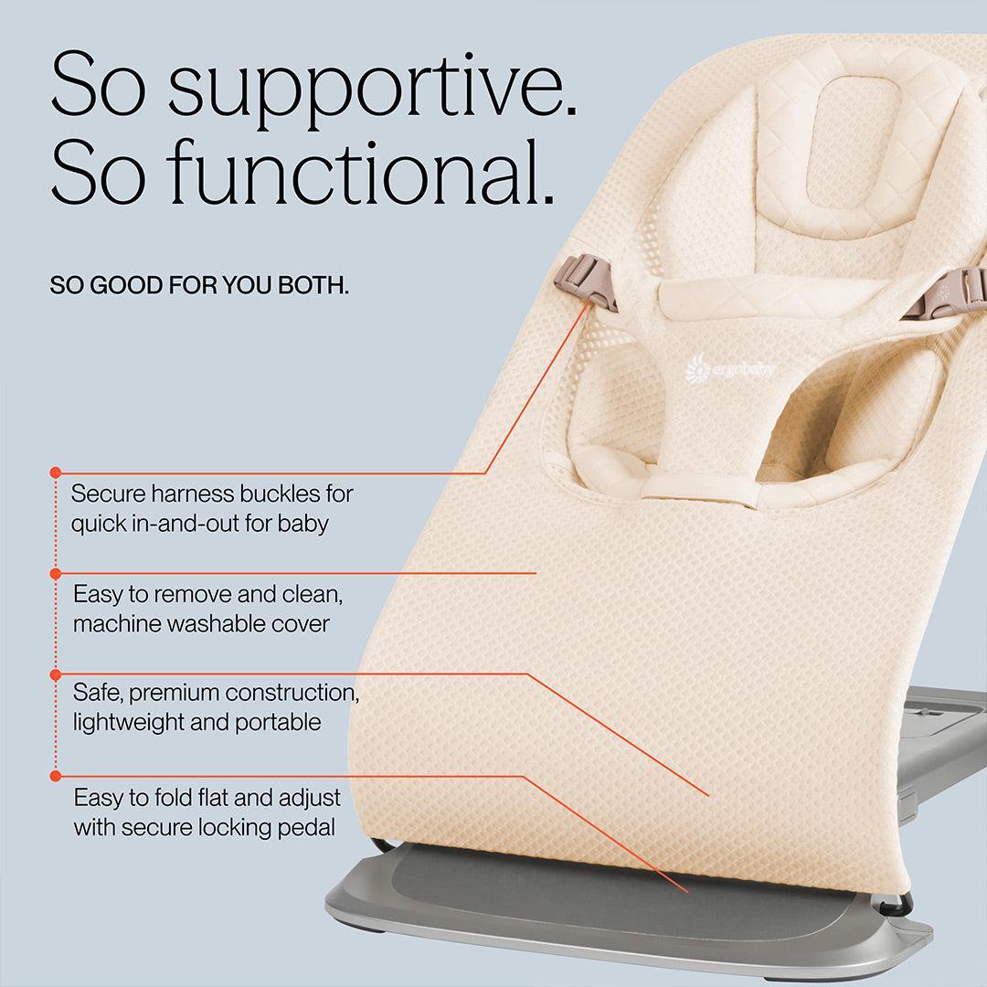 Ergobaby Evolve Mesh Baby Bouncer - Light Grey-Baby Bouncers-Light Grey-None | Natural Baby Shower