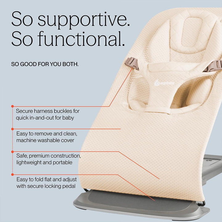 Ergobaby Evolve Mesh Baby Bouncer - Light Grey-Baby Bouncers-Light Grey-None | Natural Baby Shower