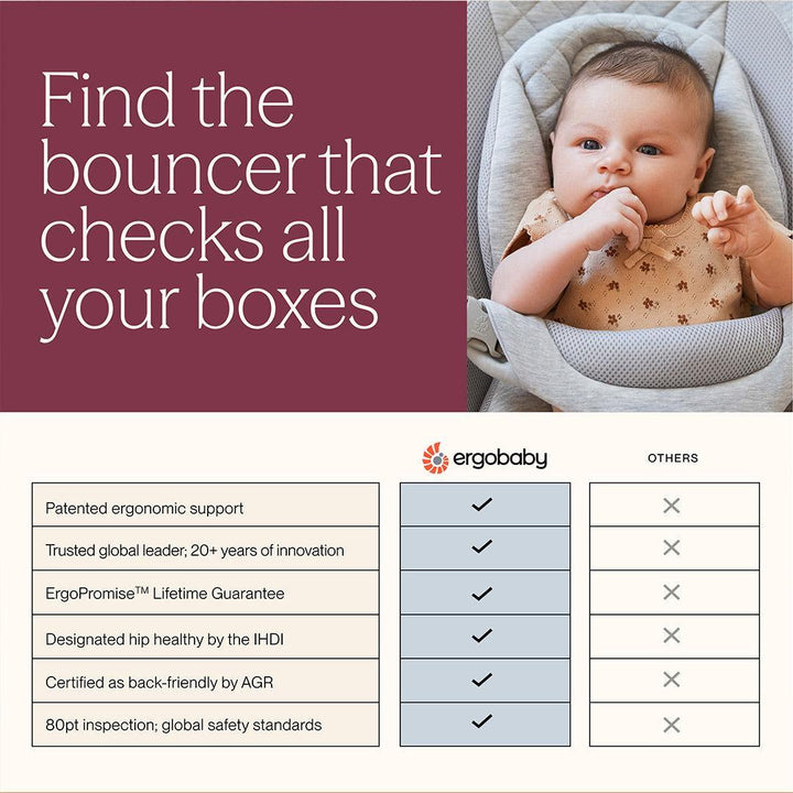Ergobaby Evolve Mesh Baby Bouncer - Light Grey-Baby Bouncers-Light Grey-None | Natural Baby Shower