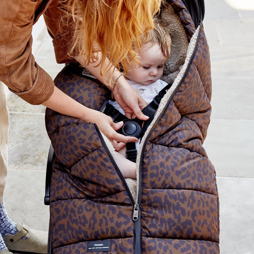 Finnson Alma Universal Eco Quilted Footmuff - Choc Leoaprd-Footmuffs- | Natural Baby Shower