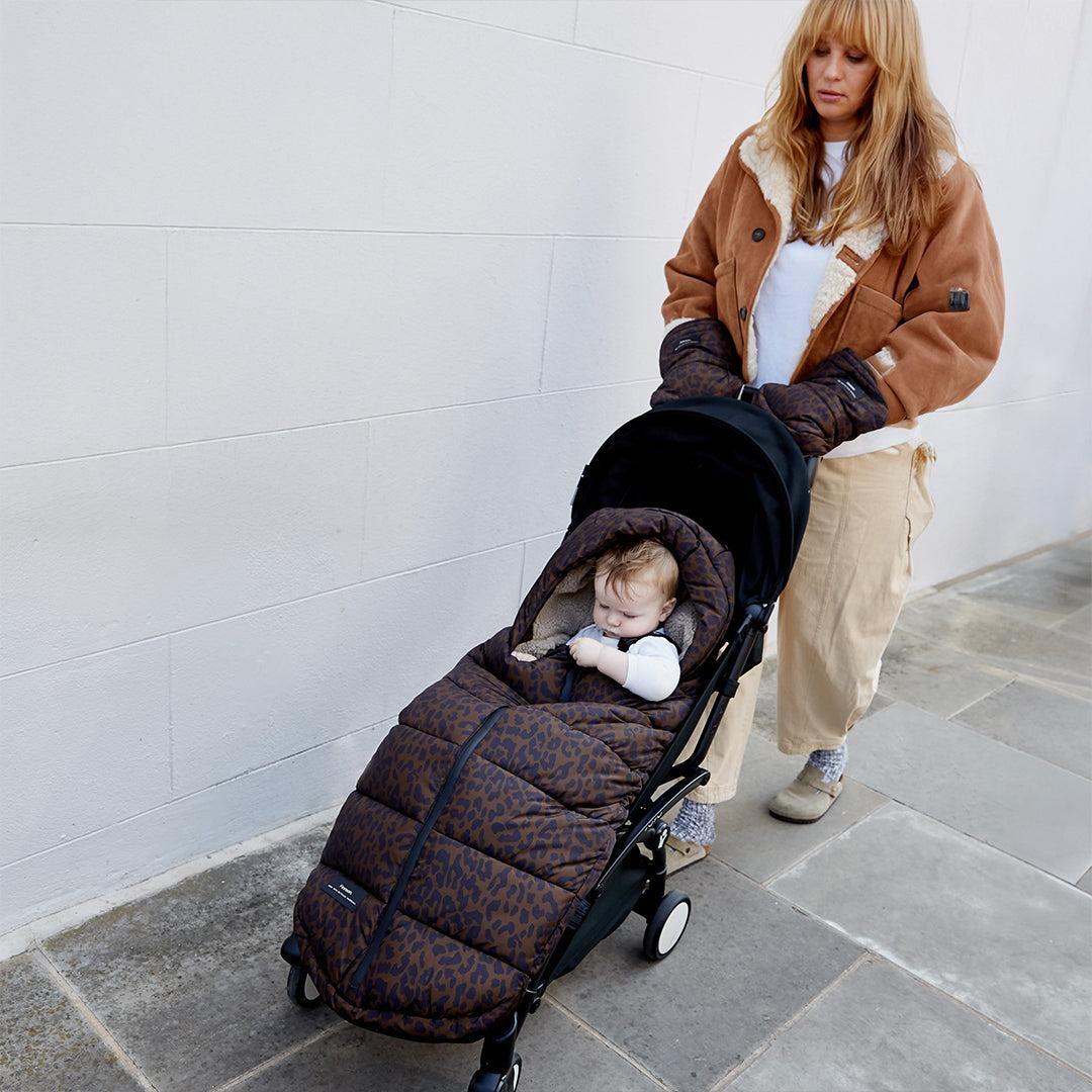 Finnson Alma Universal Eco Quilted Footmuff - Choc Leoaprd-Footmuffs- | Natural Baby Shower