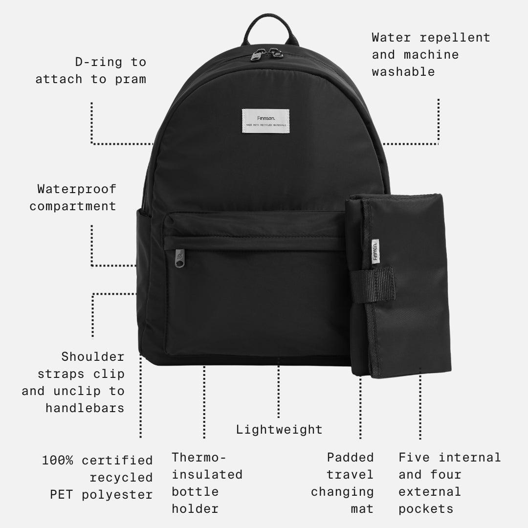 Finnson Ana Eco Changing Backpack - Black-Changing Bags-Black- | Natural Baby Shower