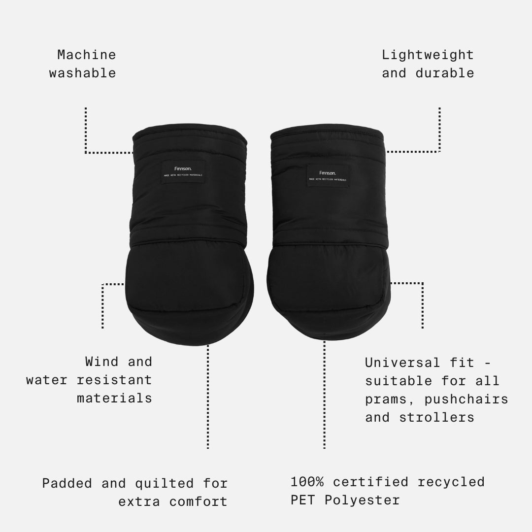 Finnson Astrid Eco Universal Stroller Mittens - Black-Stroller Mittens-Black- | Natural Baby Shower