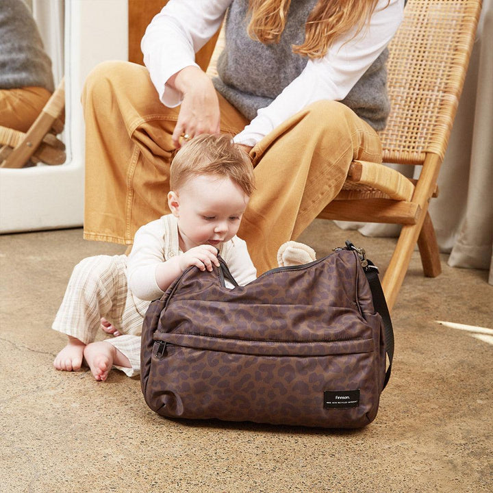 Finnson Clara Eco Oversized Changing Bag - Choc Leoaprd-Changing Bags- | Natural Baby Shower