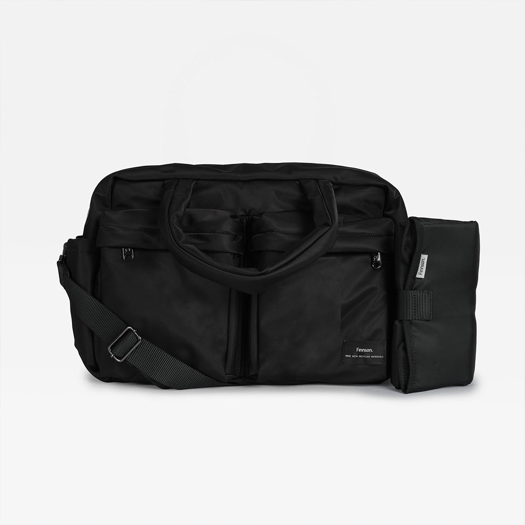 Finnson Iris Eco Double Pocket Holdall - Black-Changing Bags- | Natural Baby Shower