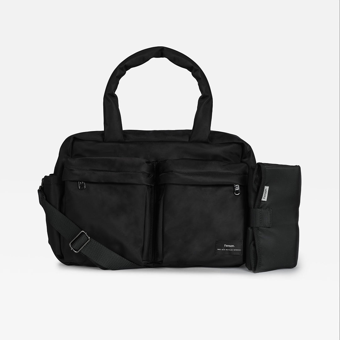Finnson Iris Eco Double Pocket Holdall - Black-Changing Bags- | Natural Baby Shower